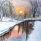 Картины: Зимний пейзаж, акварель