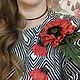Мак и парящие лепестки. Брошь. Кожа, Брошь-булавка, Псков,  Фото №1