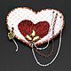 Embroidered brooch white heart with chains, Brooches, Moscow,  Фото №1