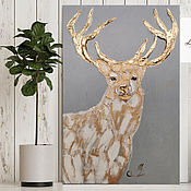 Картины и панно handmade. Livemaster - original item The Golden deer painting with gold leaf. Handmade.