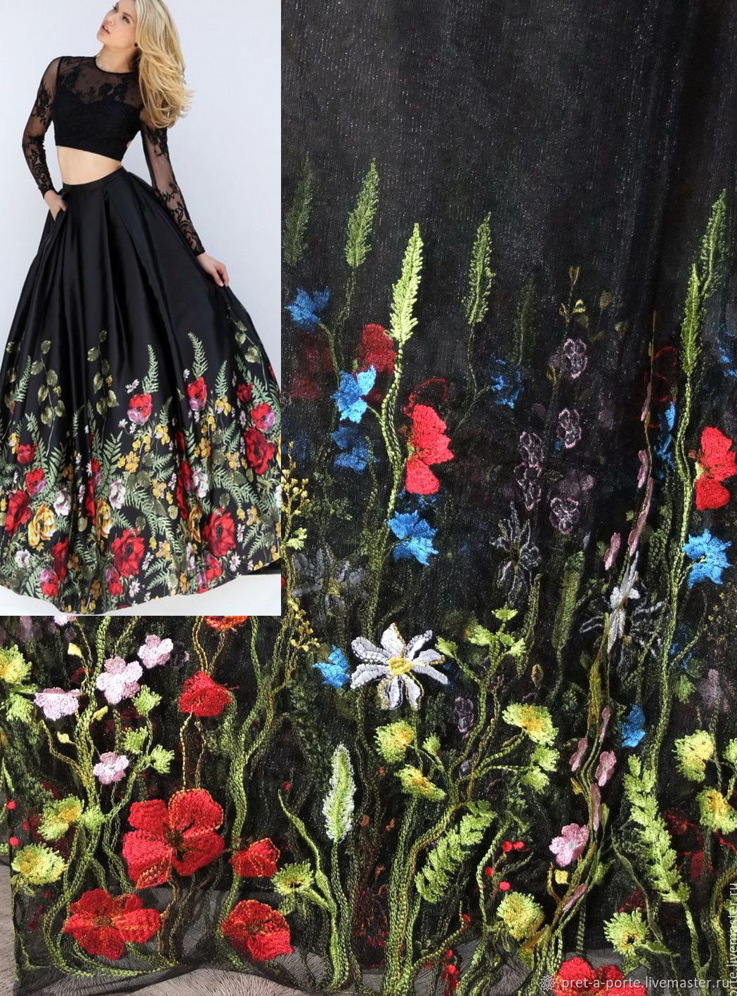 Платье из плотной ткани Crepe Couture с вышивкой Rose Petal