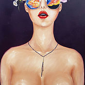 Картины и панно handmade. Livemaster - original item Painting girl Peony Nude Girl Nude painting 50h100 cm. Handmade.