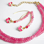 Украшения handmade. Livemaster - original item Pink chalcedony earrings, flower pendant with enamel. Handmade.