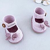 Работы для детей, handmade. Livemaster - original item Booties for girls are knitted, pink. 0-3 months. Handmade.