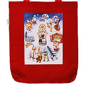 Русский стиль handmade. Livemaster - original item Folk Souvenirs: shopper: Red bag with an author`s print. Handmade.