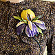Order His Majesty iris leather Luneville embroidery Yellow purple. flowersstyle (flowersstyle). Livemaster. . Brooches Фото №3