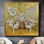 Картины и панно handmade. Livemaster - original item Interior painting with gold Painting golden butterfly. White butterfly.. Handmade.