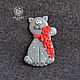Cat brooch with red flowers, Brooches, Lipetsk,  Фото №1