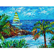 Картины и панно handmade. Livemaster - original item Painting Crimea with the sea and the sailboat 