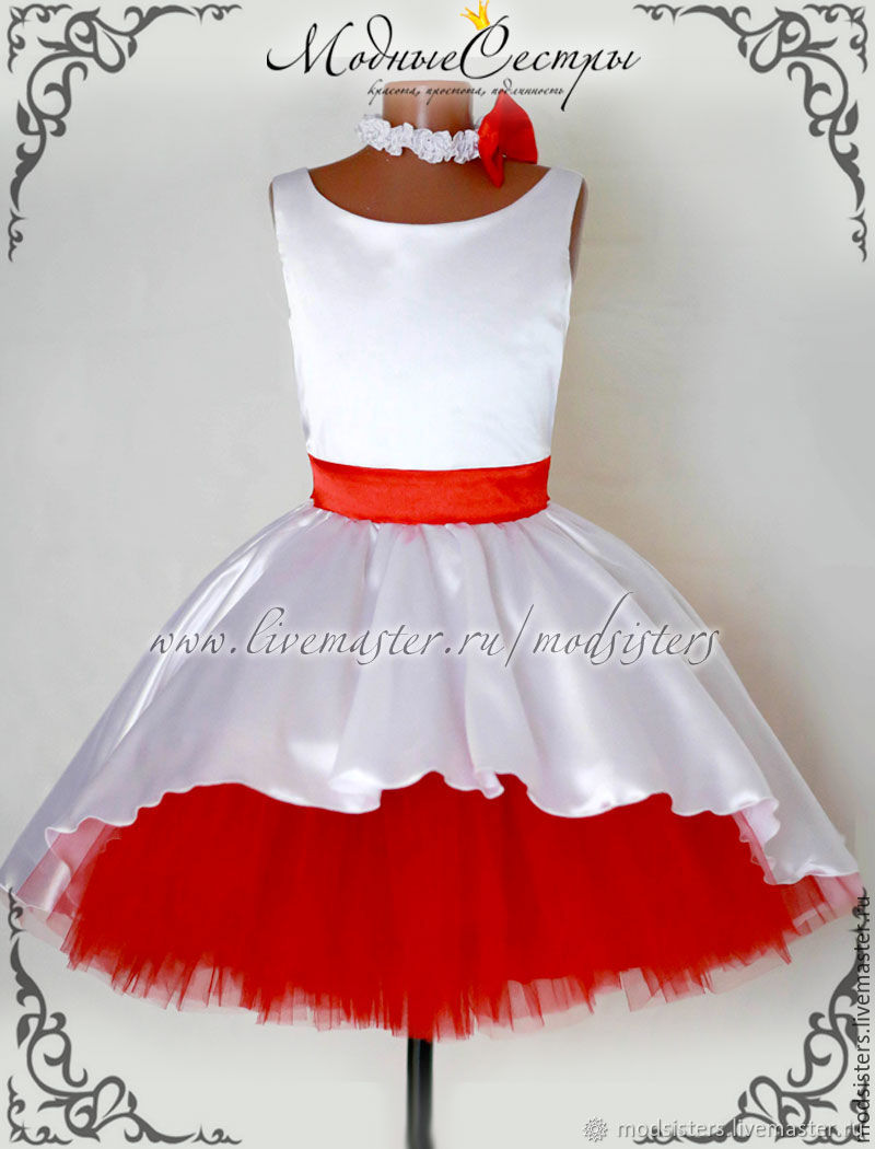 Платья для девочек белое с красным