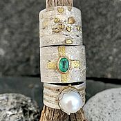 Украшения handmade. Livemaster - original item A wide ring made of silver with golden highlights. Handmade.