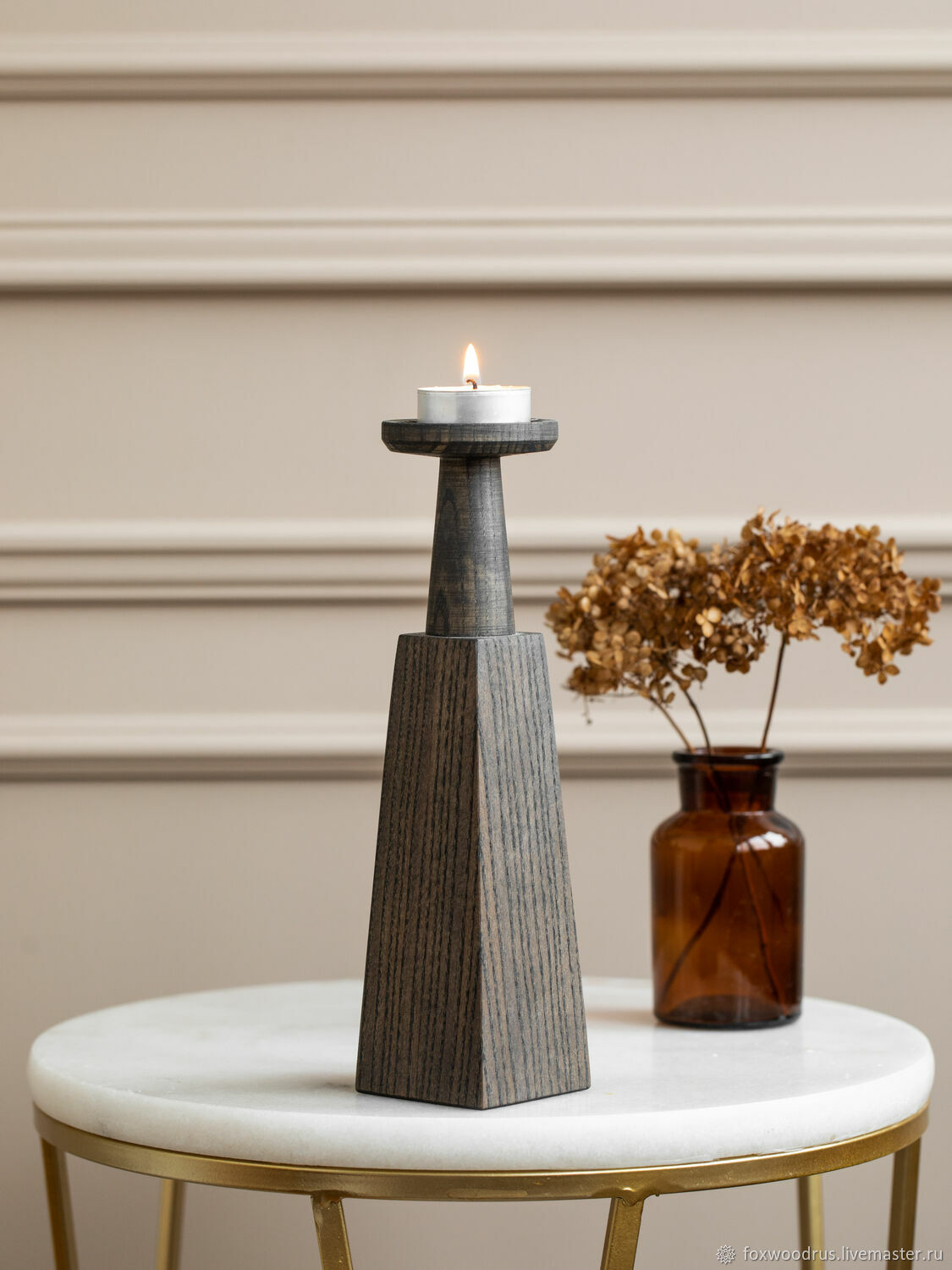 Candle holder made of dark ash, 24 cm, Candlesticks, Moscow,  Фото №1