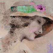 Картины и панно handmade. Livemaster - original item Oil painting on canvas Girl Vintage (beige-green cap). Handmade.