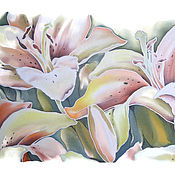 Аксессуары handmade. Livemaster - original item Batik Shawl Tenderness of lilies. Handmade.