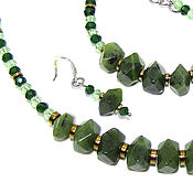 Украшения handmade. Livemaster - original item Set of choker beads, bracelet and jade earrings 