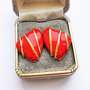 Винтаж handmade. Livemaster - original item Earrings vintage: Monet earrings, red enamel. Handmade.