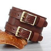 Украшения handmade. Livemaster - original item Wide Brown Leather Wristband 55 mm, 2 Straps Cuff. Handmade.