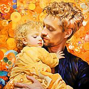 Картины и панно handmade. Livemaster - original item Painting Dad and Baby. Dad and son, dad and daughter. Love picture. Handmade.