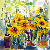 Картины и панно handmade. Livemaster - original item Two large paintings with sunflowers. Handmade.