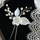 Flower hairpin with leaves,pearls,rhinestones. Hair Decoration. Wedding jewelry hair pins. My Livemaster. Фото №6