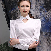 Одежда handmade. Livemaster - original item White women`s cotton shirt, office shirt-blouse with collar. Handmade.