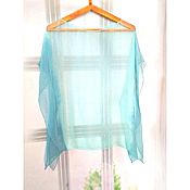 Silk scarf for women interior the colour of a lemon and turquoise, hand-dyeing