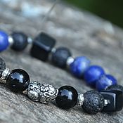 Украшения handmade. Livemaster - original item Men`s silver bracelet with PiAo, lapis lazuli, black tourmaline. Handmade.