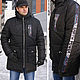 Зимняя куртка мужская, длинная черная куртка с капюшоном и лампасами, Верхняя одежда мужская, Новосибирск,  Фото №1