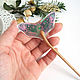 Wooden Beech Hairpin with Butterfly Moth Holography. Hairpin. WonderLand. My Livemaster. Фото №4