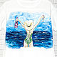 Order T-shirt white I Love the sea hand painted. Koler-art handpainted wear. Livemaster. . T-shirts Фото №3