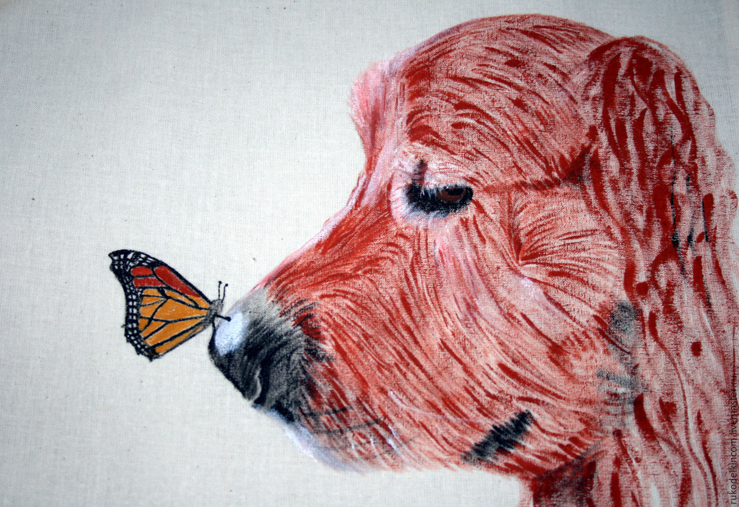 Экосумка "Пёс и бабочка", ручная роспись