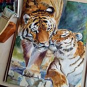 Картины и панно handmade. Livemaster - original item Paintings: watercolor painting Tigers. Handmade.