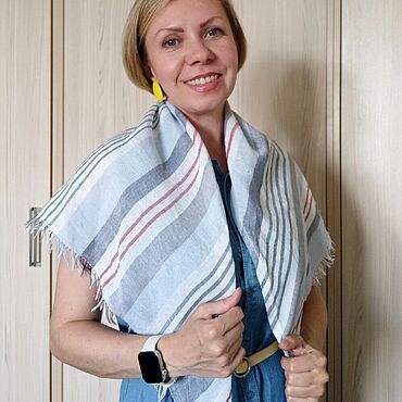 Аксессуары ручной работы. Ярмарка Мастеров - ручная работа Косынка летняя льняная Джинс ручное ткачество. Handmade.