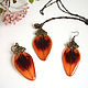 Vintage Set of Earrings and Pendant made of Resin Orange Lily Petals, Jewelry Sets, Taganrog,  Фото №1
