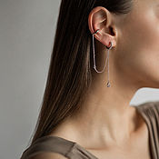 Украшения ручной работы. Ярмарка Мастеров - ручная работа Long Drop earrings with cuff on the earlobe 925 silver. Handmade.