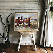 Картины и панно handmade. Livemaster - original item Painting with horses Pastel (brown grey green). Handmade.