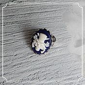 Субкультуры handmade. Livemaster - original item A ring with a cameo Skull in a hat background blue under silver 18h25. Handmade.