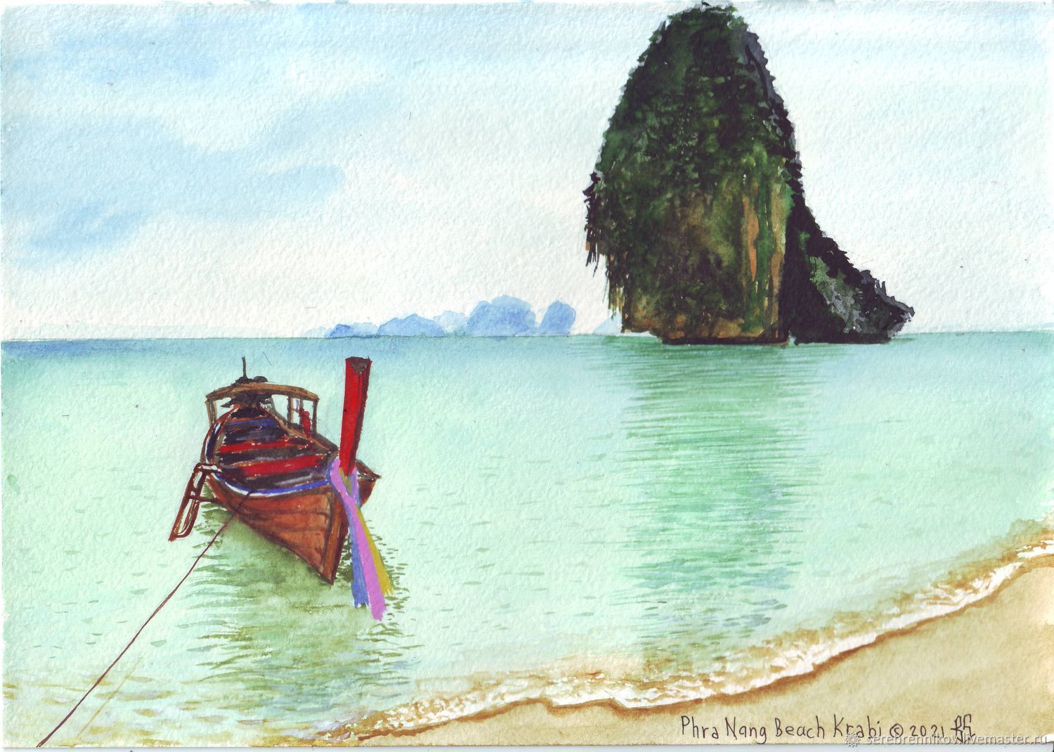 Картина акварелью "Пляж Пхра Нанг в Краби (Таиланд)" в интернет ...