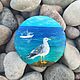 A Seagull brooch on a stone. Miniature painting on canvas. Seascape. Brooches. giftsalad. Online shopping on My Livemaster.  Фото №2