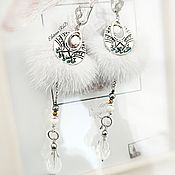 Украшения handmade. Livemaster - original item White earrings made of mink fur long 