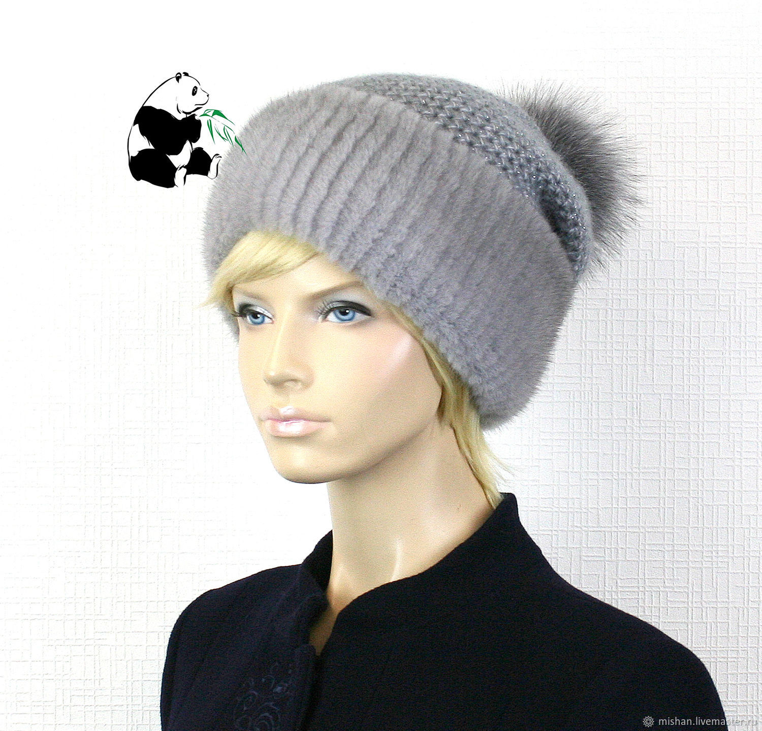 Luxury women's hat made of Finnish mink fur on knitwear DF-93, Caps, Ekaterinburg,  Фото №1