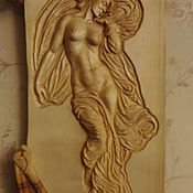 Картины и панно handmade. Livemaster - original item Carved wood panel Girl with lilies. Handmade.