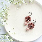 Украшения handmade. Livemaster - original item Handmade Coffee Rose and Pearl Earrings. Handmade.