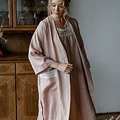 Одежда handmade. Livemaster - original item Darling set linen robe and nightgown powder color. Handmade.