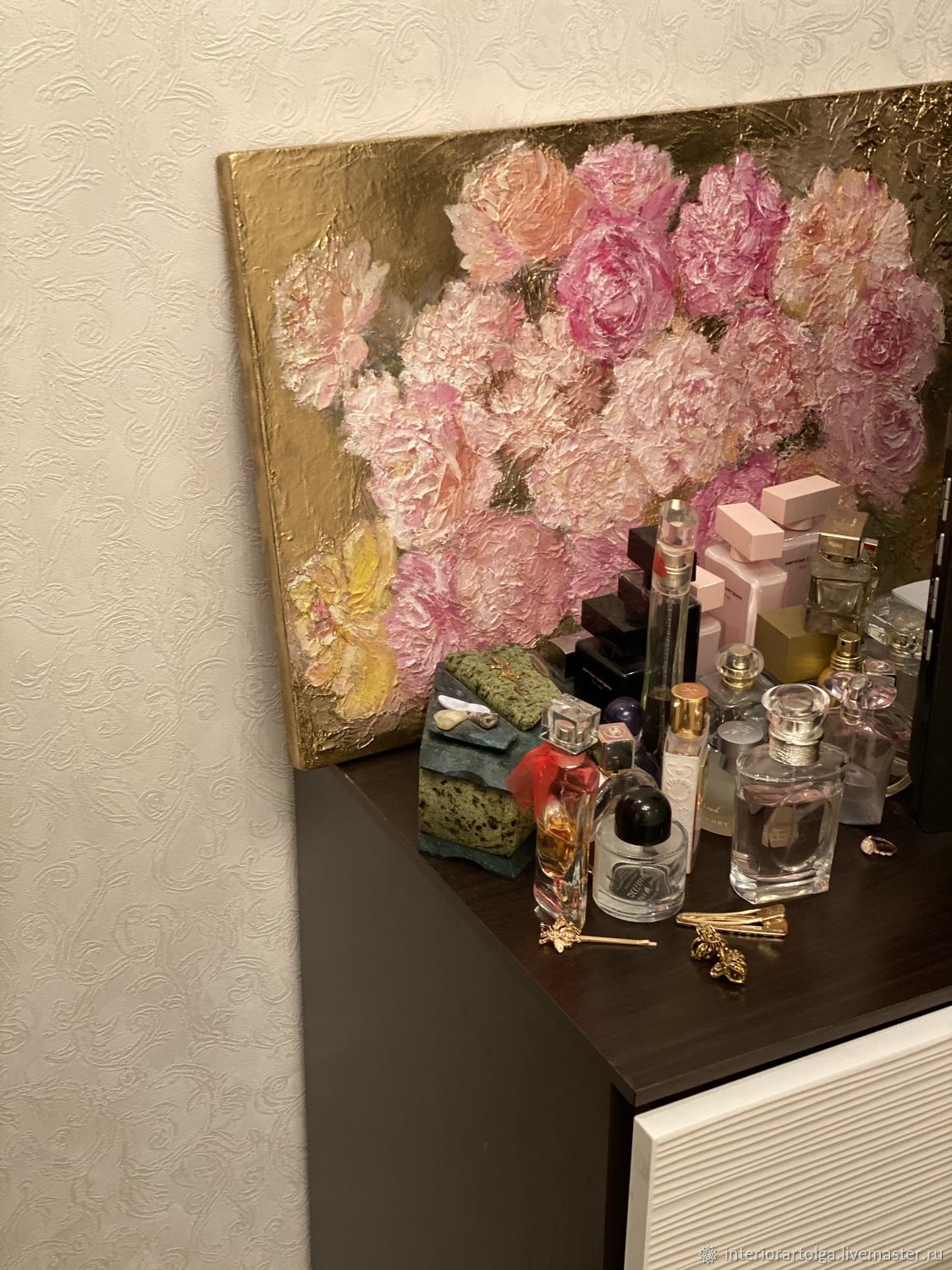 Розы на золотом фоне картина маслом на холсте масляными красками, Картины, Москва,  Фото №1
