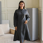 Одежда handmade. Livemaster - original item Linen dress with a graphite-colored stand-up collar. Handmade.