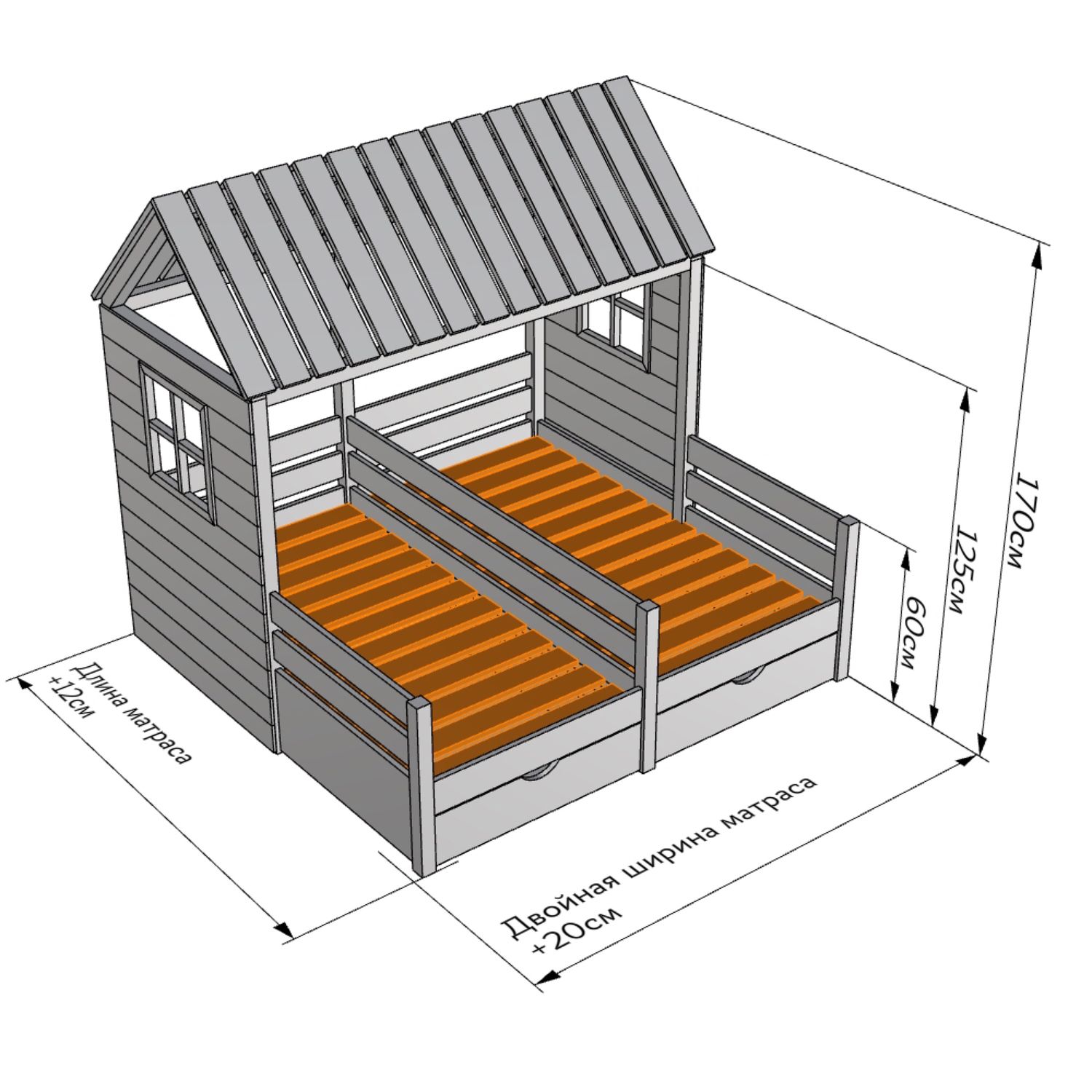 Двухъярусная кровать домик чертеж