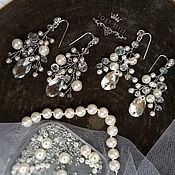 Свадебный салон handmade. Livemaster - original item Pearl earrings with rhinestones, Wedding earrings, Earrings for the bride. Handmade.