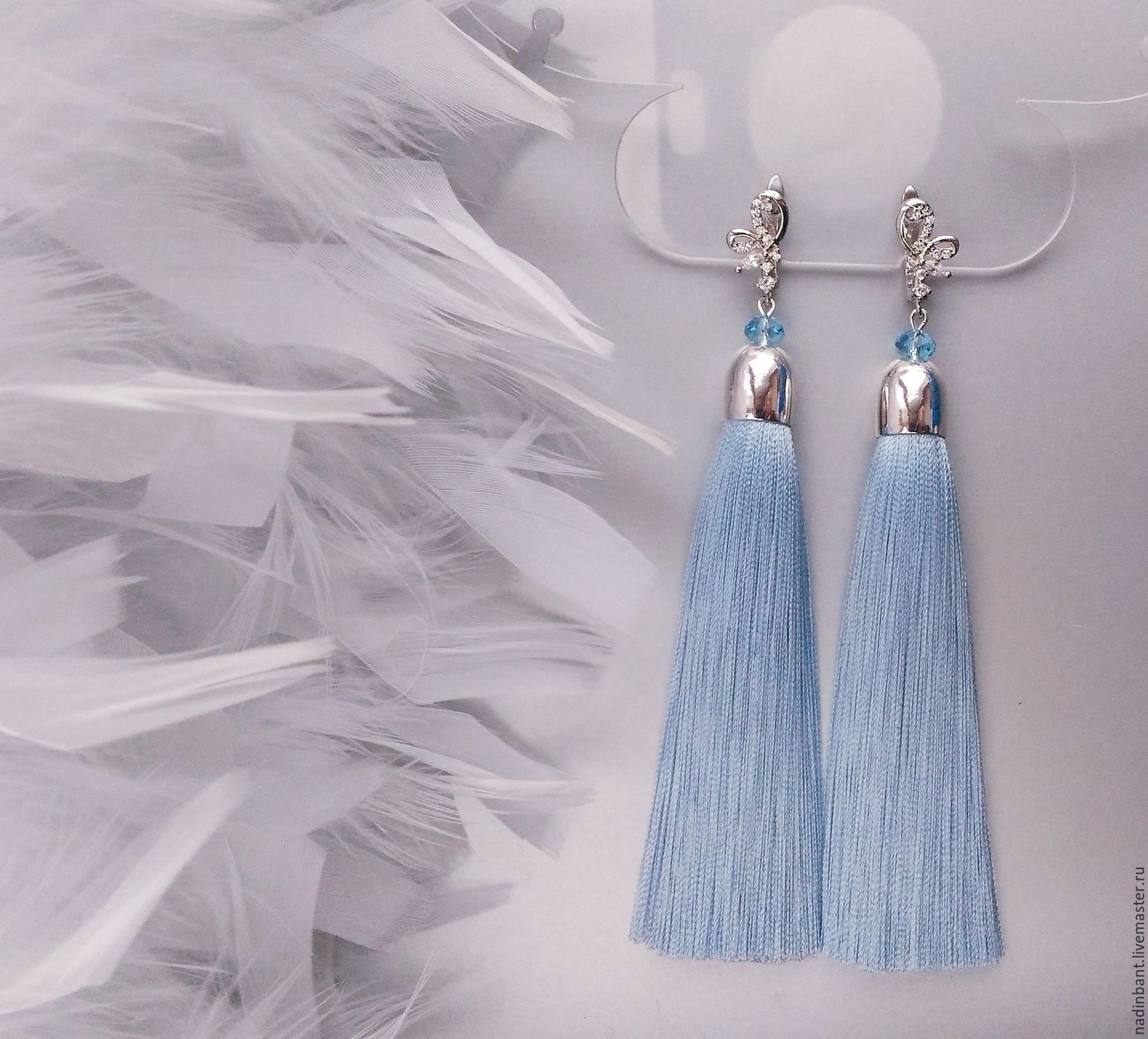 Earrings-brush 'Blue Angel', Tassel earrings, St. Petersburg,  Фото №1