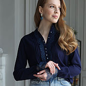 Одежда handmade. Livemaster - original item Women`s blouse made of ROYAL LACE Blue cotton with sleeve. Handmade.